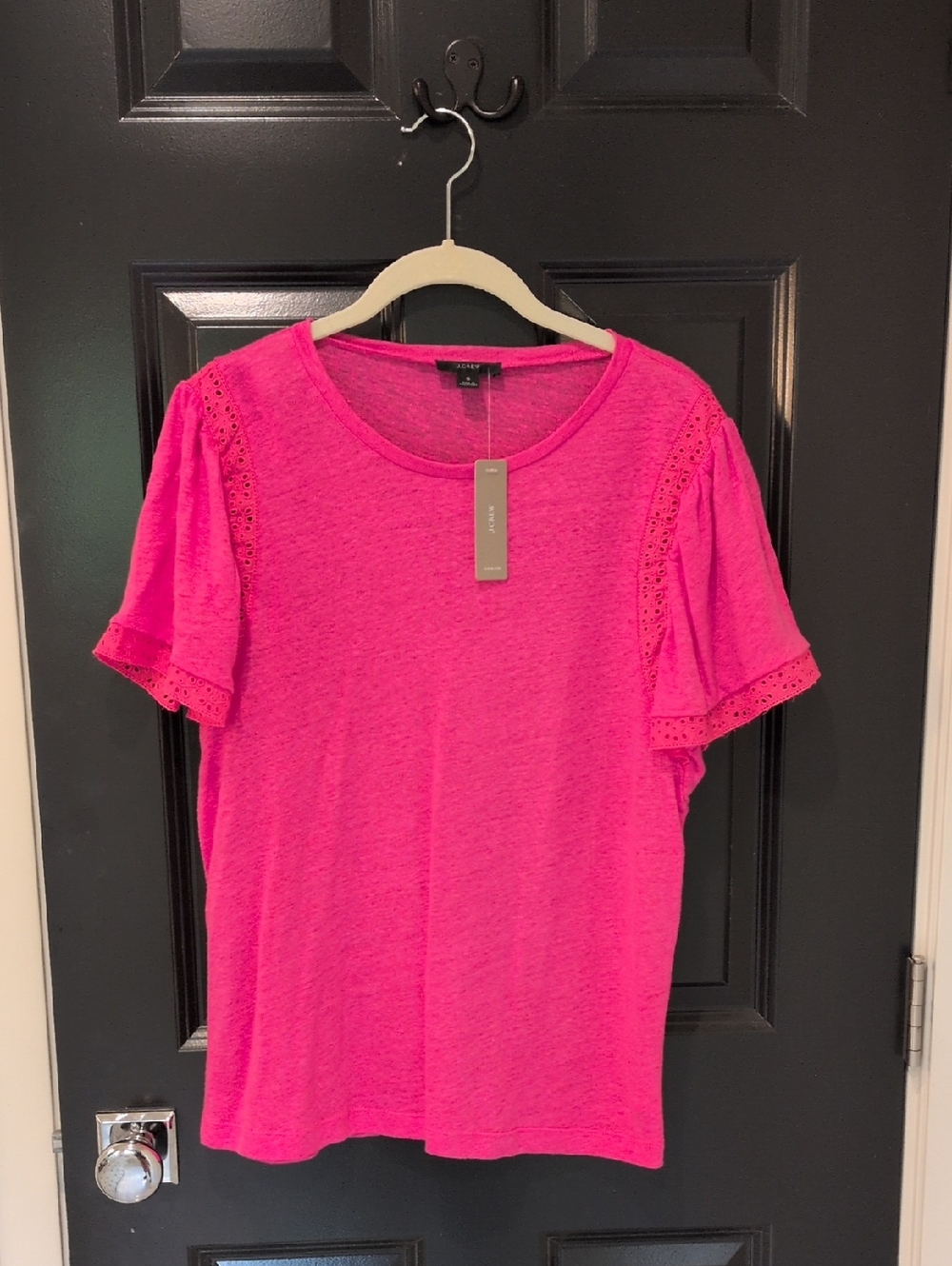 J. Crew Hot Pink Eyelet Short Sleeve Tee